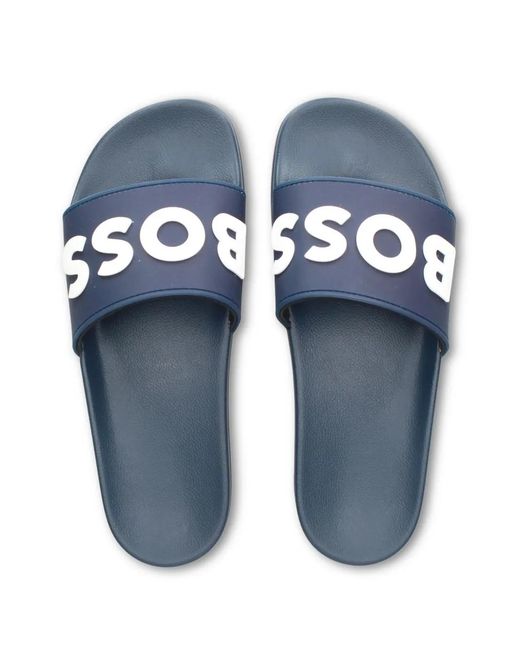 Boss Blue Logo-patch Slides for men