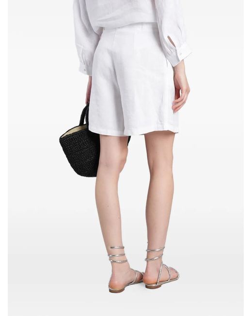 120% Lino White Short À Détails Plissés