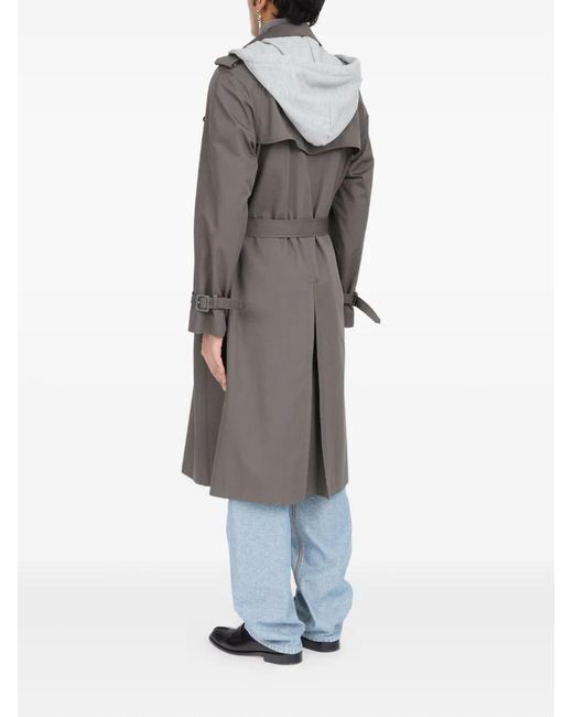 MM6 by Maison Margiela Gray Double-Breasted Hooded Trench Coat for men