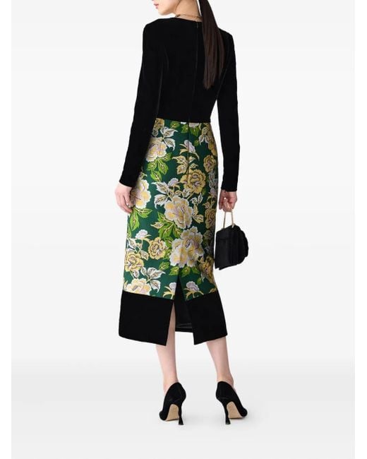 Carolina Herrera Green Floral-Jacquard Panelled Midi Dress