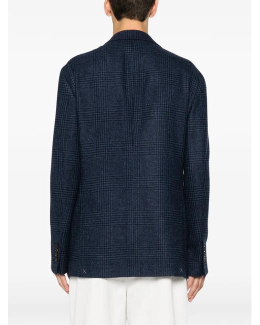 Brunello Cucinelli Blue Check-Pattern Single-Breasted Blazer for men