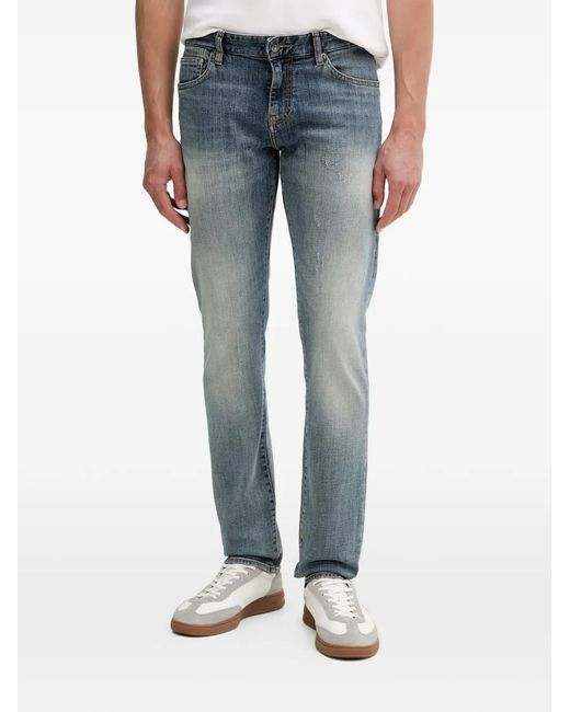 ARMANI EXCHANGE Blue Distressed Faded Jeans for men