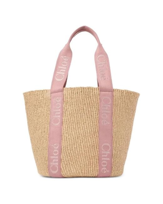 Chloé White Chloé Woody Large Rafia Basket Bag