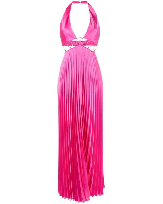 Nissa Pink Plissé Cut-out Dress