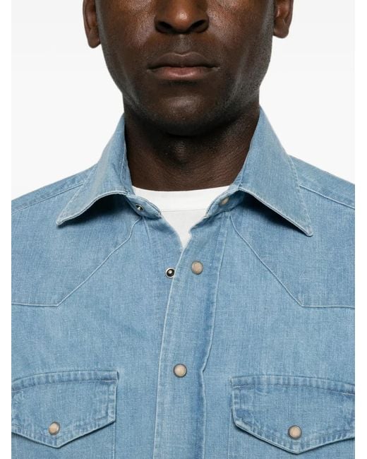 Eleventy Blue Flap-Pocket Denim Shirt for men