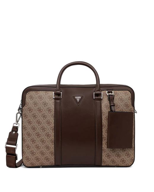 Guess Brown Milano Logo-Print Briefcase for men