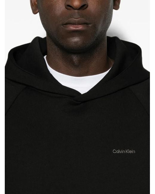 Calvin Klein Black Logo-Print Raglan-Sleeve Hoodie for men