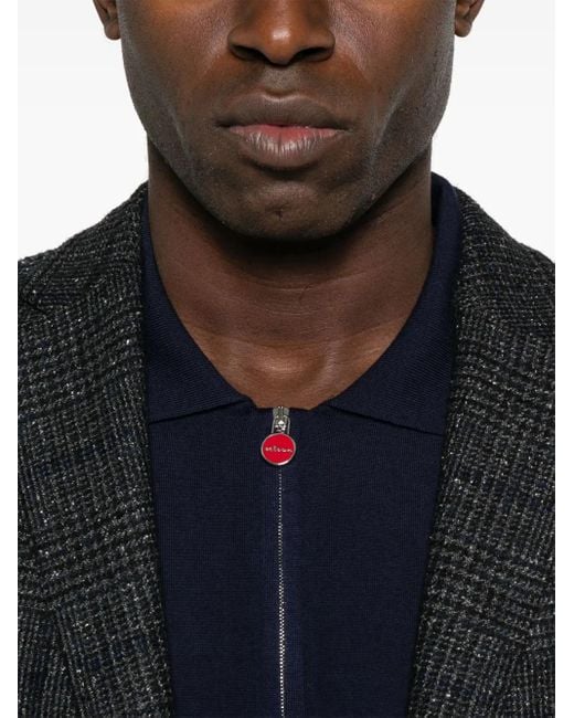 Kiton Blue Fine-Knit Polo Shirt for men