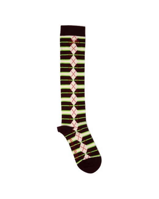 Damson Madder White Striped Argyle-Knit Socks