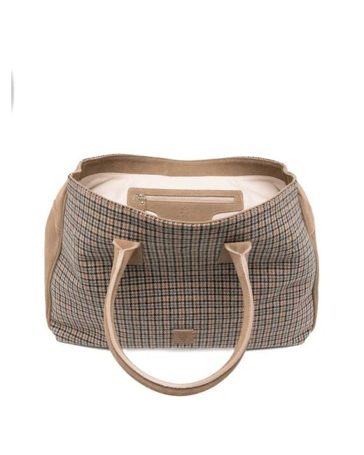 Eleventy Brown Check-Pattern Suede-Panelled Tote Bag for men