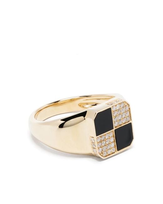 Yvonne Léon Natural 9Kt Mini Damier Diamond And Onyx Signet Ring for men