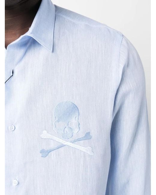 Philipp Plein Blue Long-Sleeve Linen Shirt for men