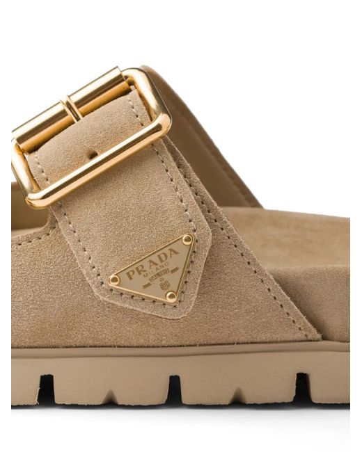 Prada Brown Wildleder-Pantoletten Mit Triangel-Logo