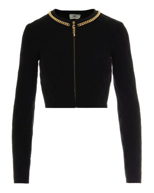 Elisabetta Franchi Black Fitted Sweater With Textured Geometric Pattern