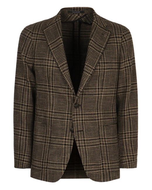 Tagliatore Black Checkered Two-Button Jacket for men