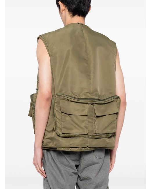 Hed Mayner Green Multi-Pocket Gilet for men