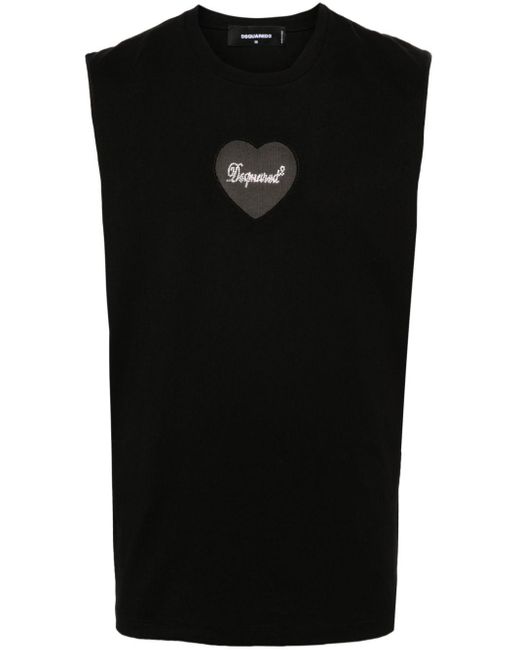 DSquared² Black Rhinestone-logo Cotton Top for men
