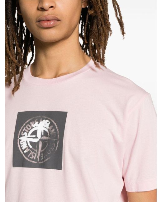 メンズ Stone Island ロゴ Tシャツ Pink