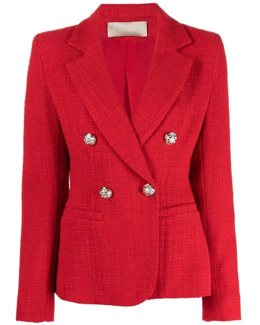 Blazer en tweed à boutonnière croisée Elie Saab en coloris Red