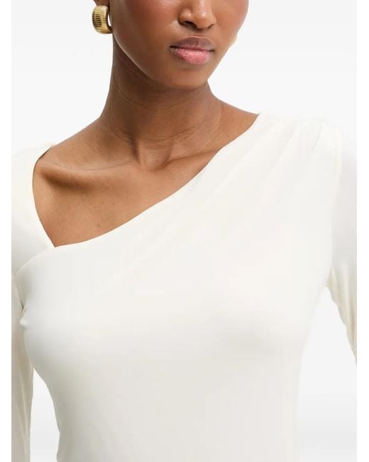 Guess White Asymmetric-Neck Long-Sleeved Top