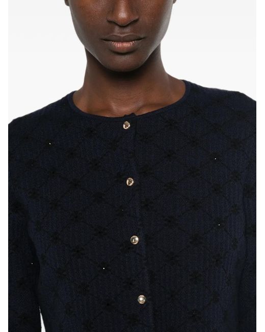 Maje Black Sequin-Embellished Pointelle-Knit Cardigan