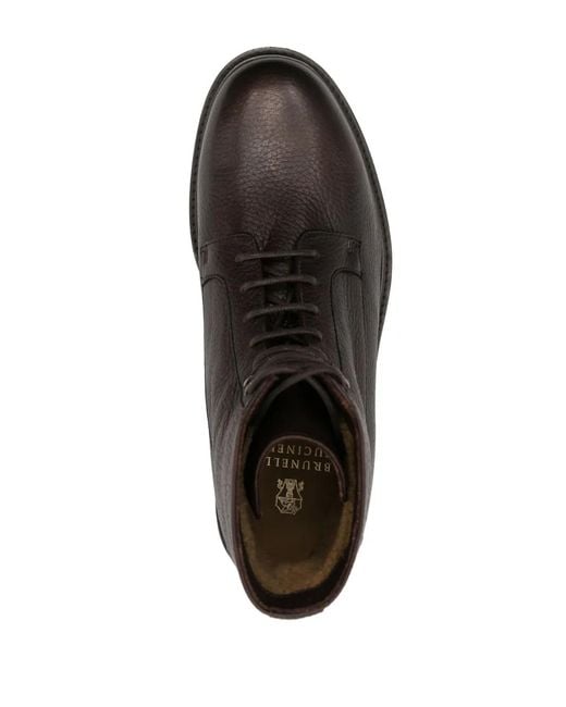 Brunello Cucinelli Brown Leather Biker Boots for men