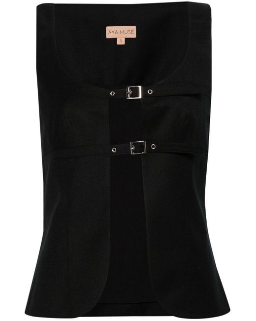 AYA MUSE Black Buckled-straps Wool Vest