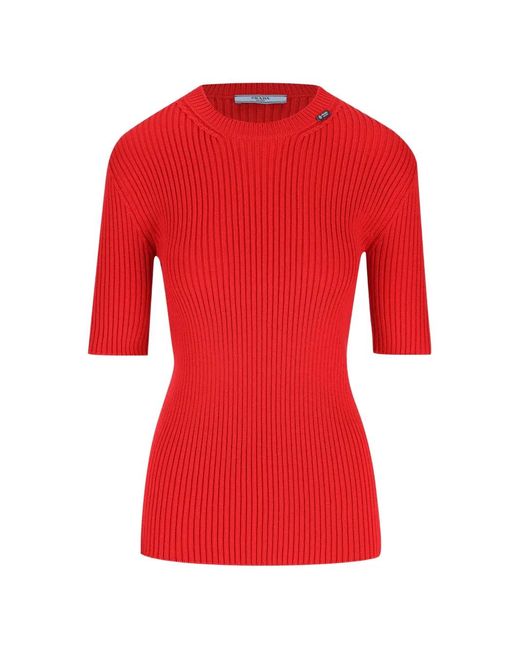 Prada Red Pull Côtelé À Manches Courtes