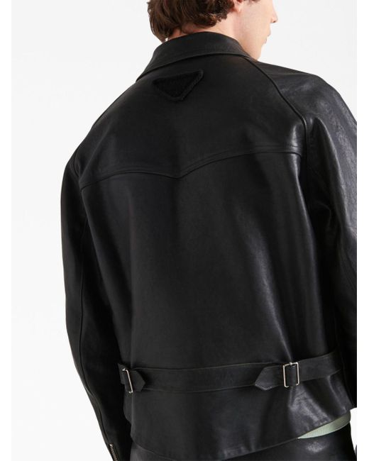 Prada Black Cropped Leather Jacket for men