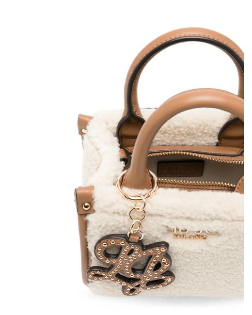 Liu Jo Natural Faux-Shearling Logo-Plaque Tote Bag
