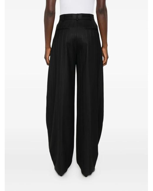 ANDAMANE Black Pleated Pinstripe Trousers