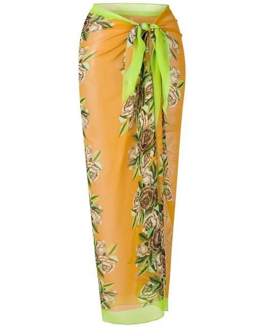 Amir Slama Yellow Rose-Print Long Sarong