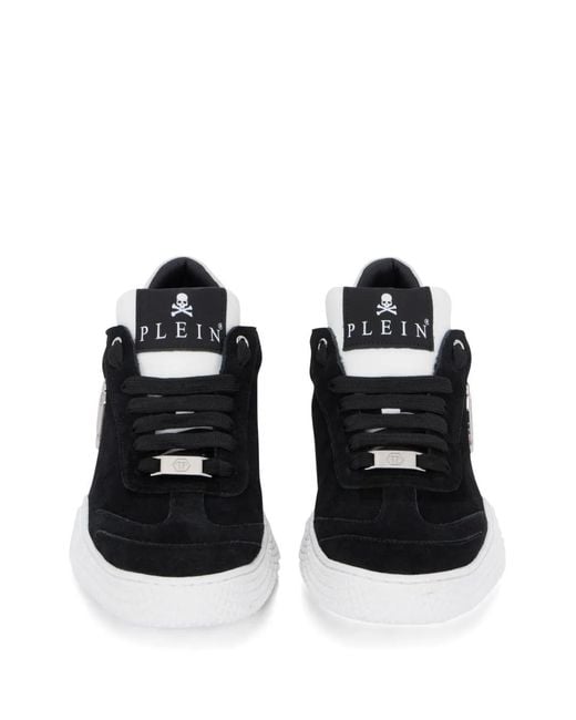 Philipp Plein Black Hexagon-Logo Suede Sneakers