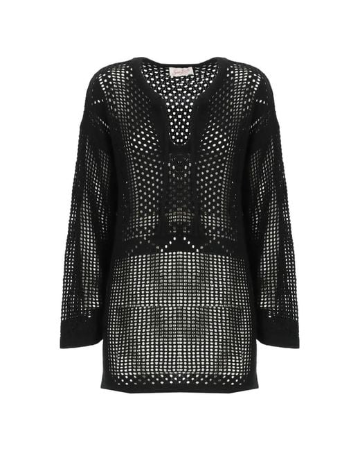 Mc2 Saint Barth Black Alicia Crochet-Knit Mini Beach Dress