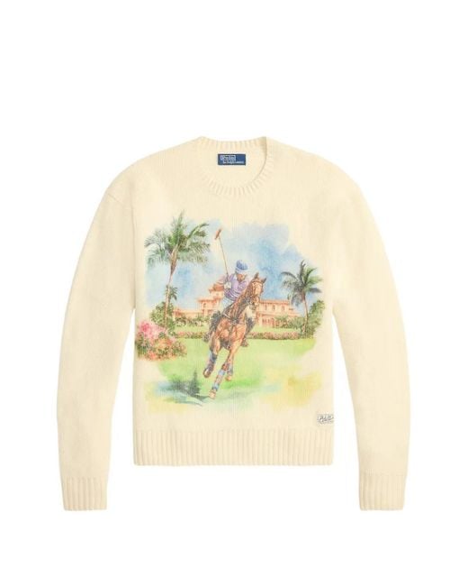 Polo Ralph Lauren White Printed Crew Neck Sweater for men