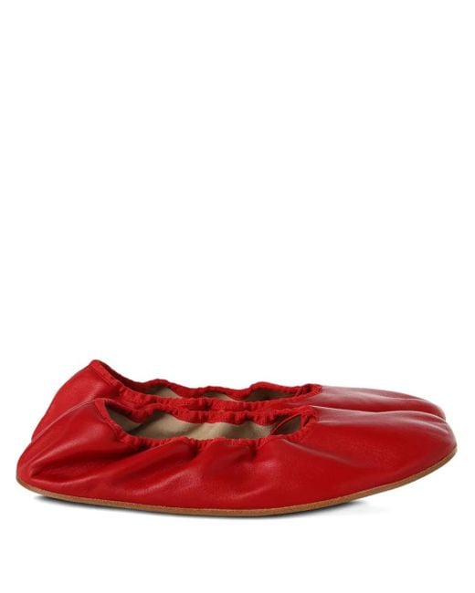 The Row Red Sheepskin Ruffled Ballet Flats