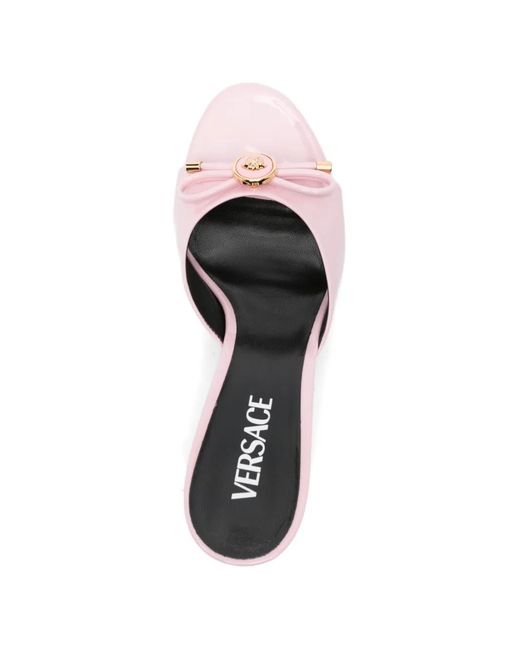 Versace Pink Glossy Finish Sandals With Delicate Bow