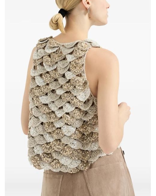 Brunello Cucinelli Natural Dazzling Shell Opera Top