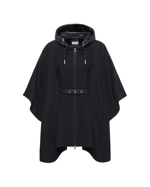 Moncler Blue Hooded Belted Cape