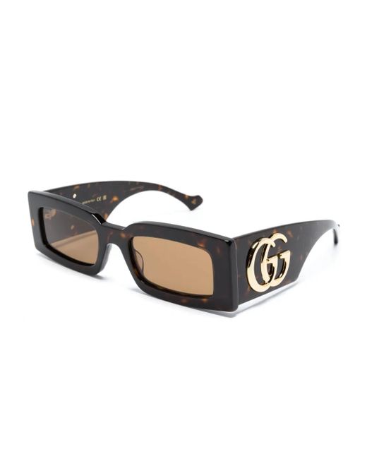 Gucci Natural Logo-Plaque Rectangle-Frame Sunglasses