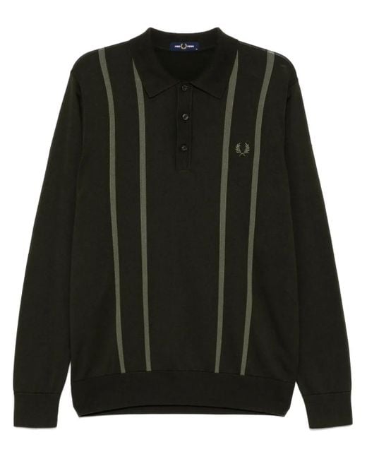 メンズ Fred Perry ストライプ ニットポロシャツ Black