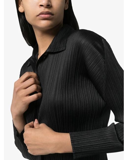 Pleats Please Issey Miyake ボタンダウンシャツ Black