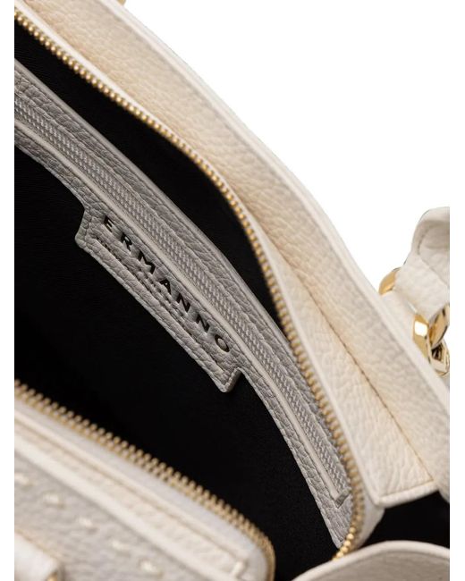 ERMANNO FIRENZE White Logo-Plaque Pebbled Tote Bag