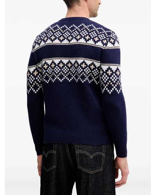 Guess Blue Fair Isle Round Neck Sweater for men