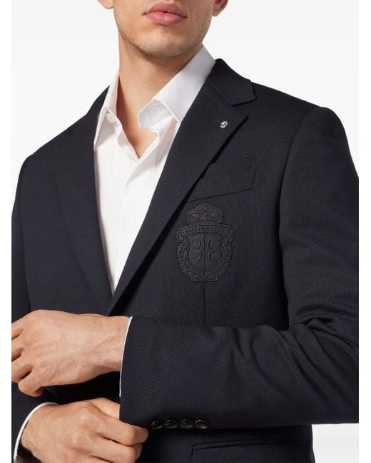 Billionaire Blue Logo-Patch Single-Breasted Blazer for men