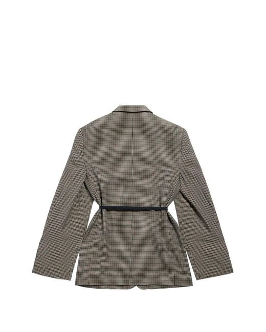 Balenciaga Gray Checked Tie Blazer