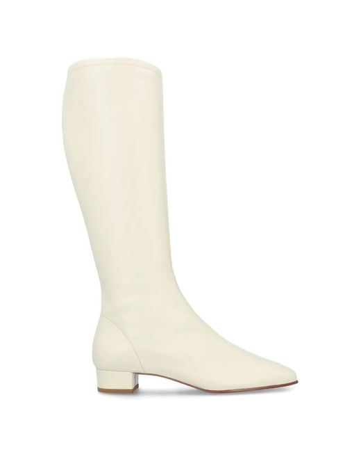 By Far White Edie Square-Toe Leather Knee-High Boots