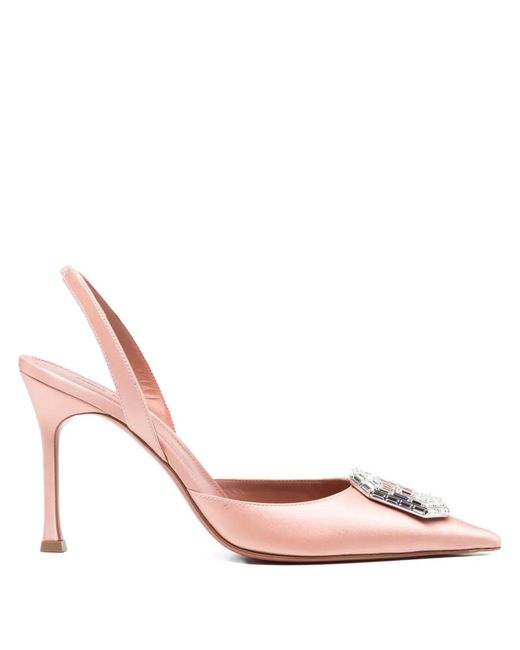 AMINA MUADDI Pink 100Mm Camelia Slingback Embellished 90 Pumps