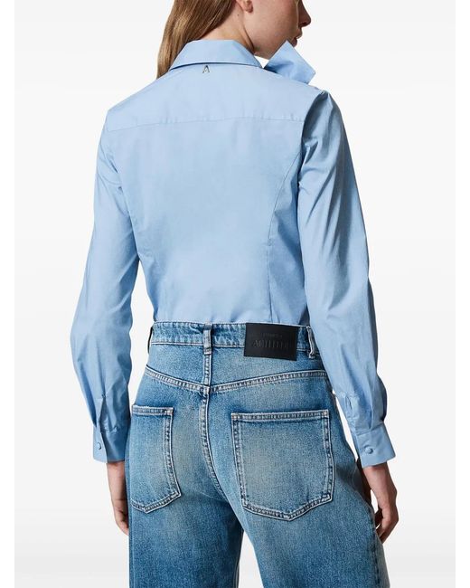 Twinset Blue Bow-At-The-Neck Shirt