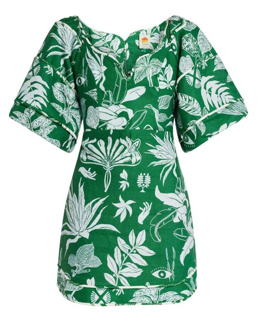 Farm Rio Green Floral-print Mini Dress